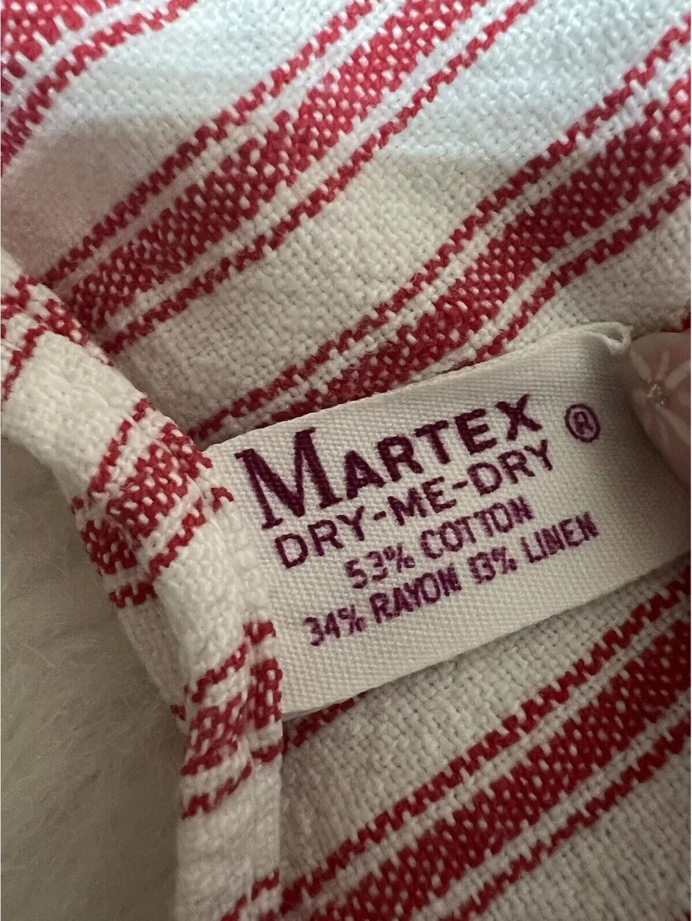 Vintage Martex Lobster Print Tea Towel, Red & White Striped